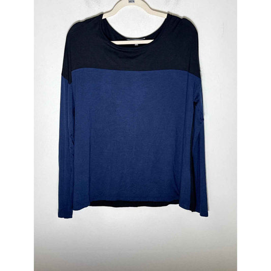 Elliot Lauren Navy Black Colorblock Long Sleeve Knit Shirt Sz M