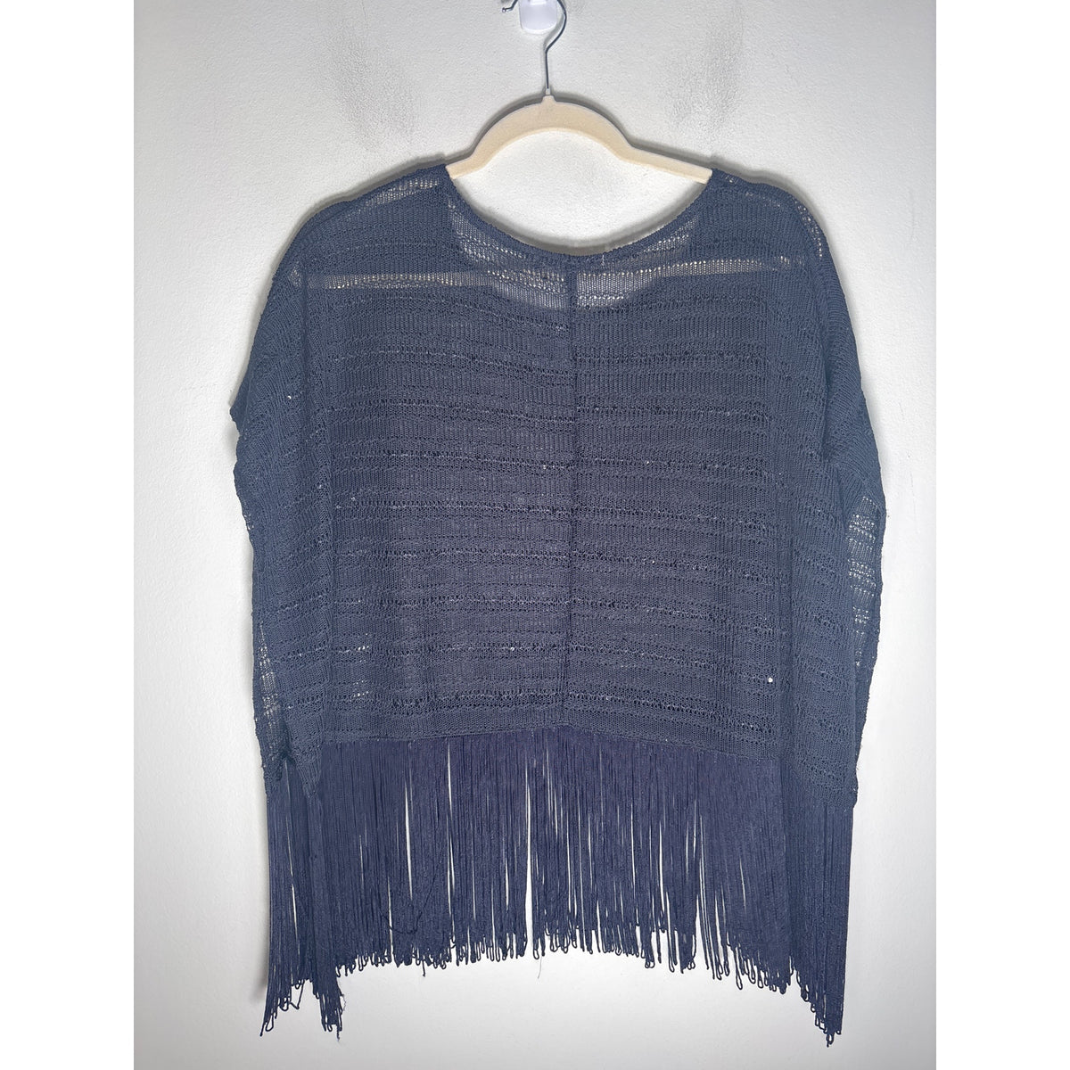 Ya Los Angeles Black Knit Mesh Sleeveless Fringe Top Sz S