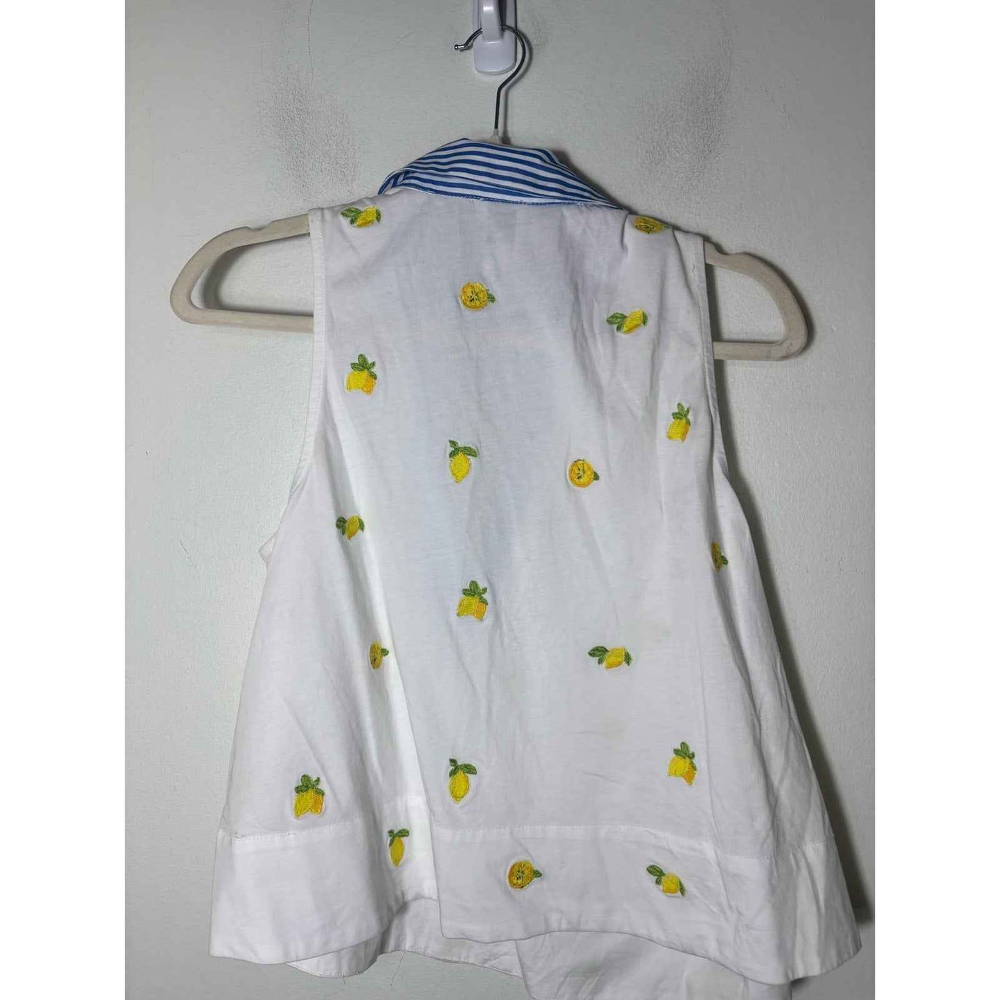 Maeve White Lemon Sleeveless Deep V-Neck Cotton Shirt Sz S