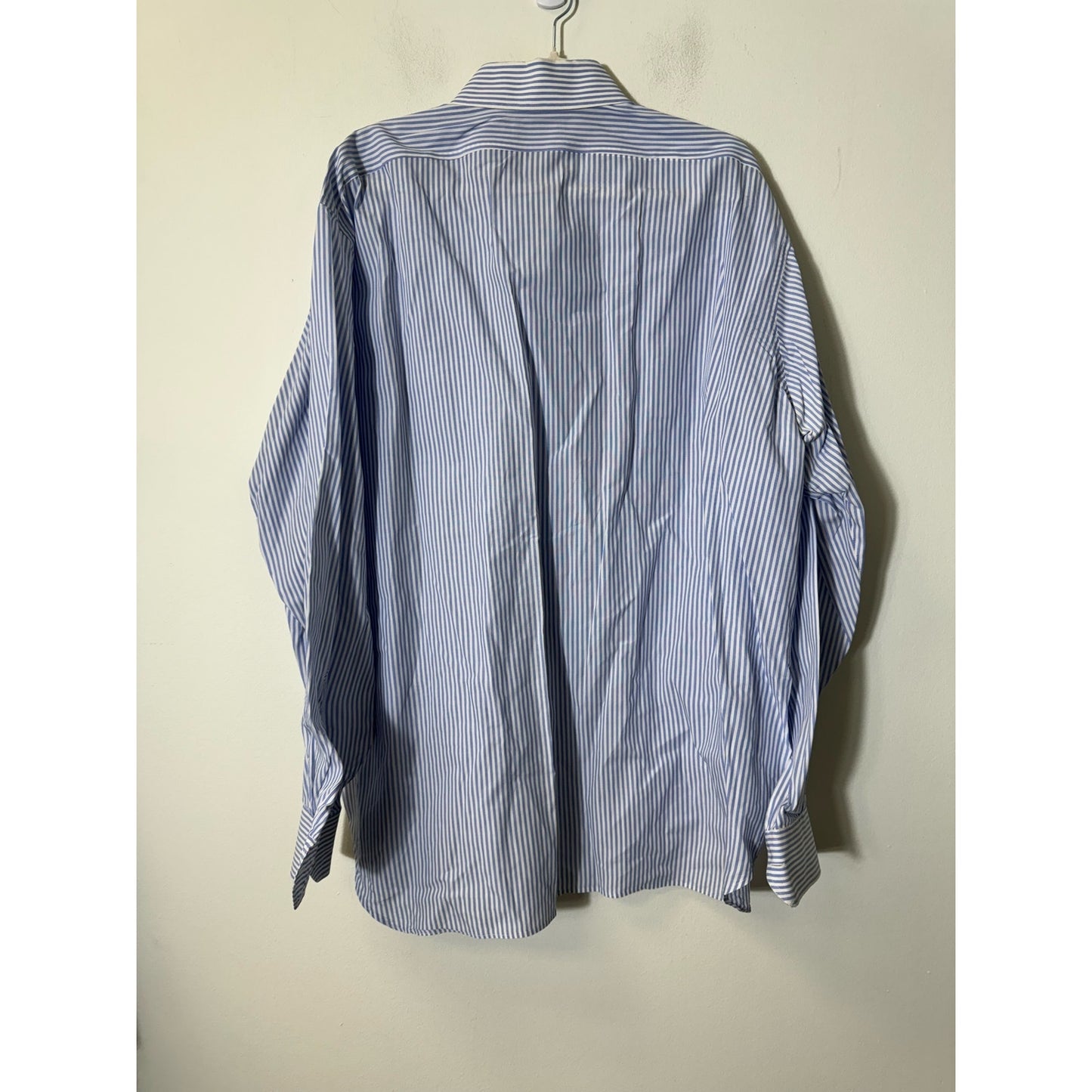 Men's Tom James Blue and White Pin Stripe Button Down Long Sleeve Shirt Sz 18-36/37