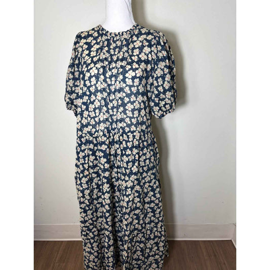 Travota Blue and Cream Floral Puff Sleeve Maxi Dress Sz M