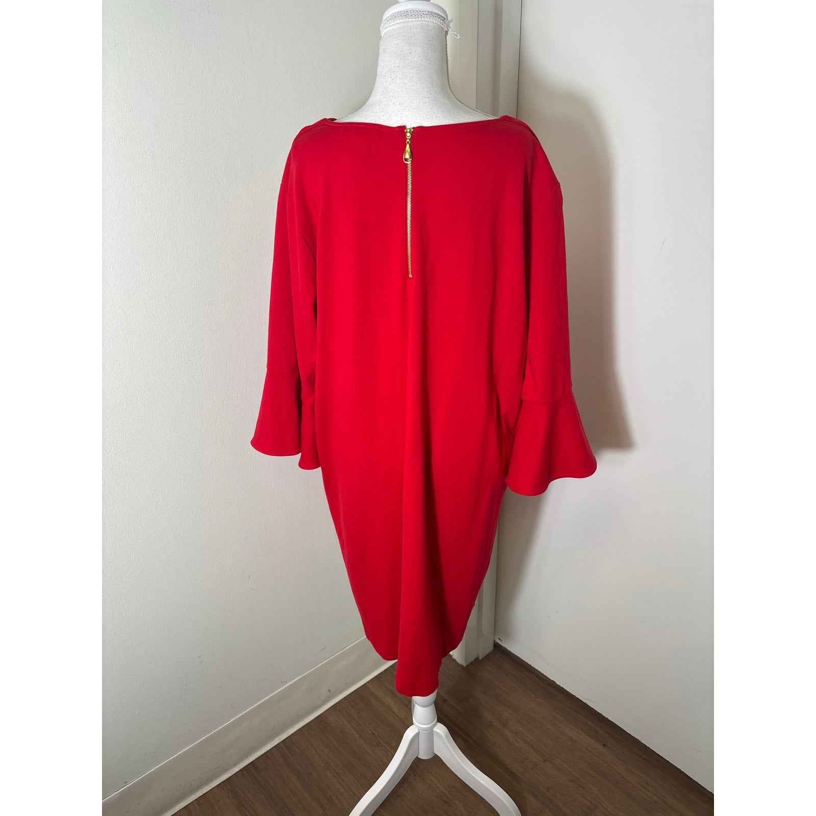 Joan Vass Red 3/4 Sleeve Knee Length Shift Dress Sz 2X