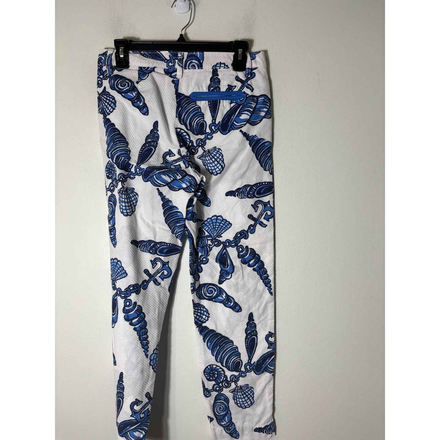 Lilly Pulitzer Blue White Shell Print Cotton Ankle Pants Sz 2