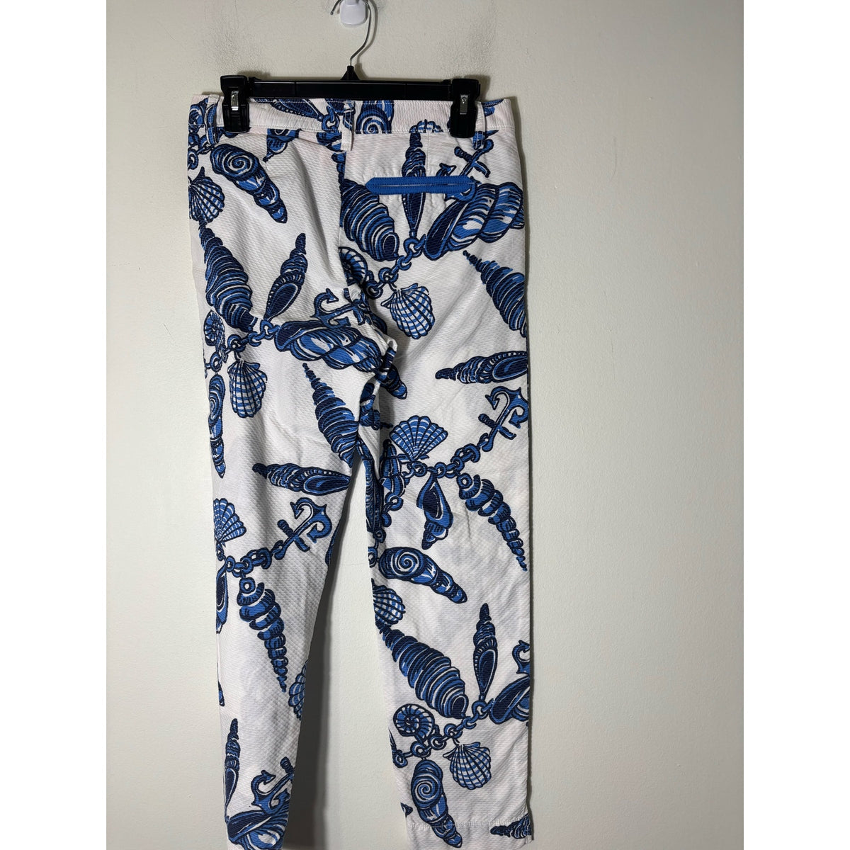 Lilly Pulitzer Blue White Shell Print Cotton Ankle Pants Sz 2