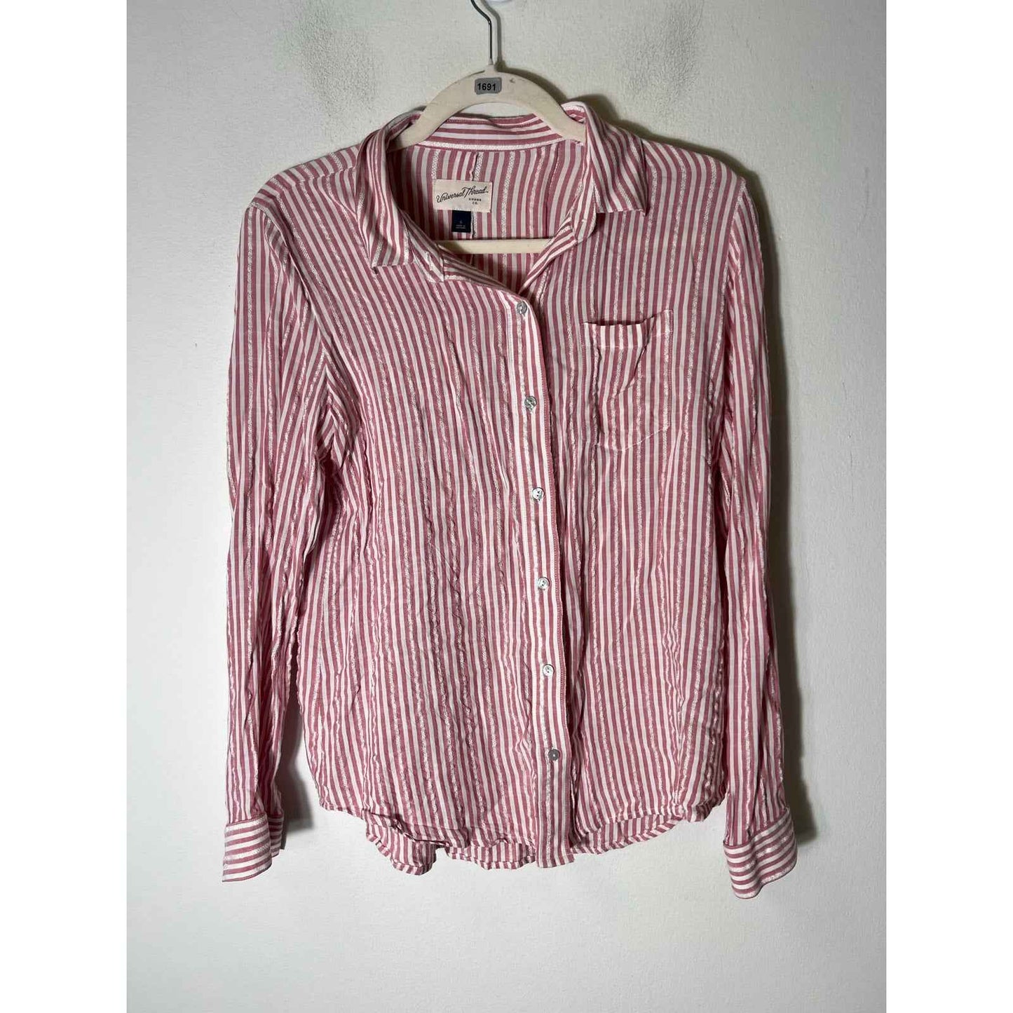 Universal Thread Red White Stripe Long Sleeve Button Up Shirt Sz S