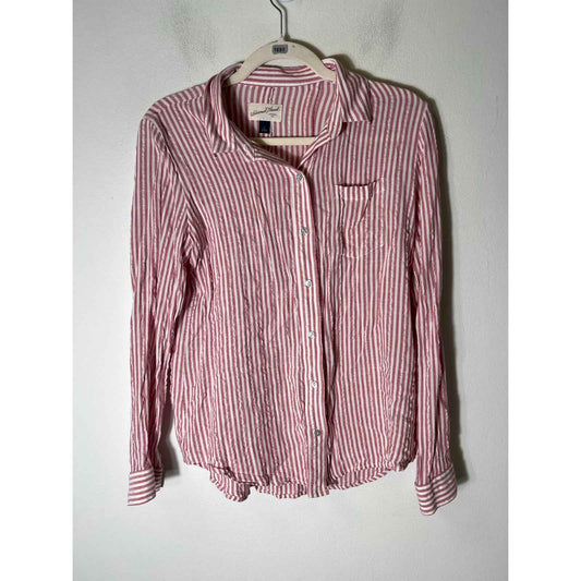 Universal Thread Red White Stripe Long Sleeve Button Up Shirt Sz S