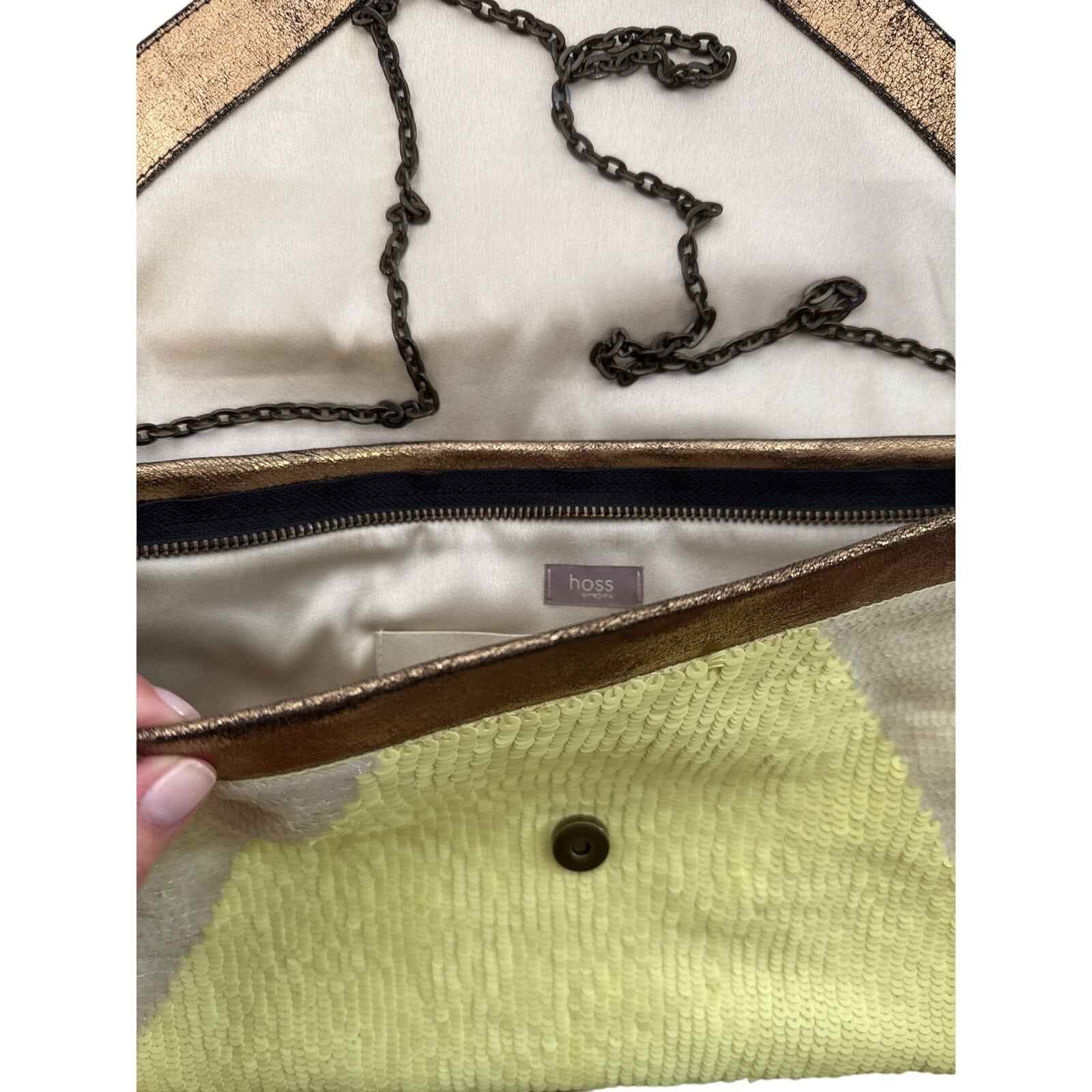Hoss Intropia Yellow Sequin Foldover Clutch 13"x9"