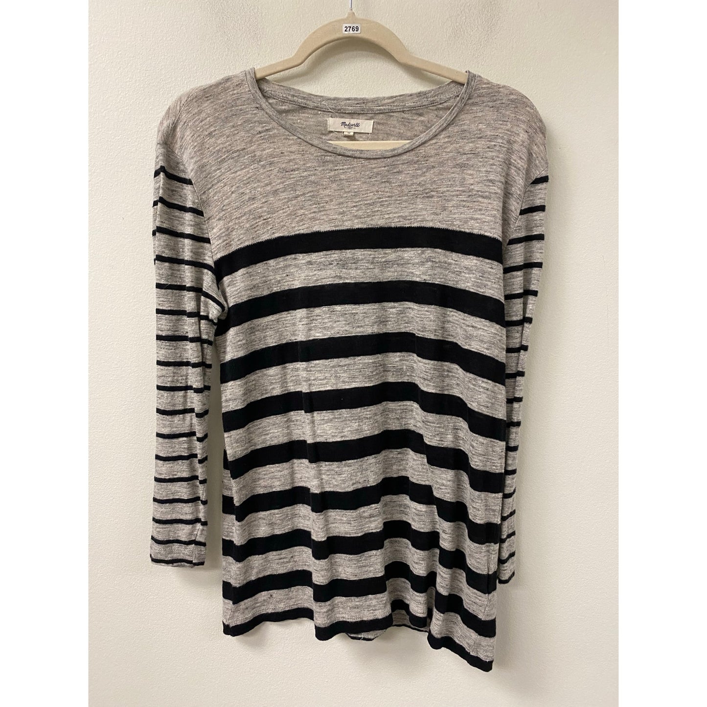 Madewell Gray Black Striped Knit Linen Top Sz M