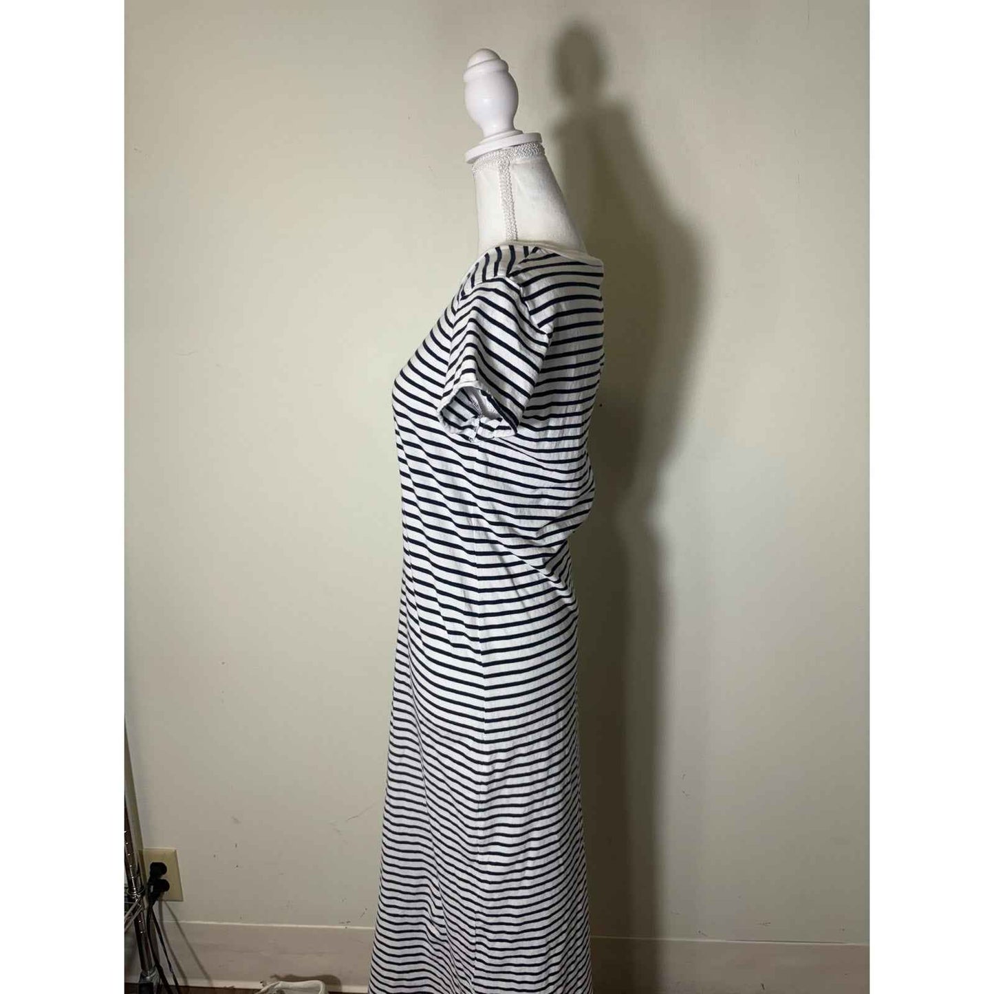 Frank & Eileen Navy and White Stripe Cotton Knit Cap Sleeve Maxi Dress Sz XS