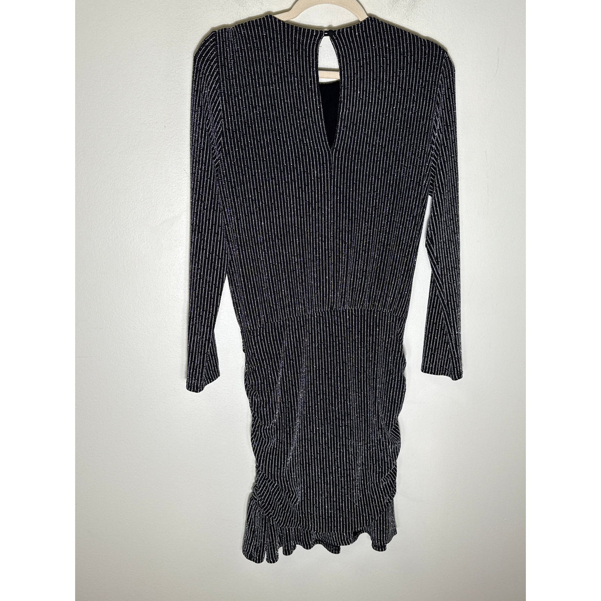 Krisa Black and White Stripe Long Sleeve Drop Waist Knee Length Dress Sz M