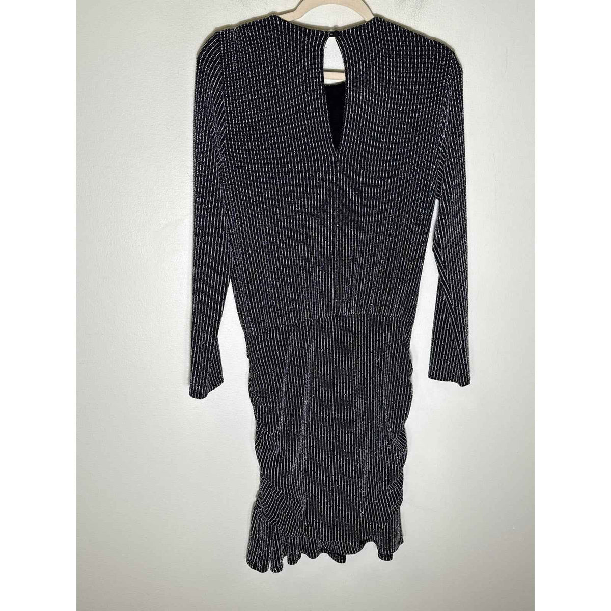 Krisa Black and White Stripe Long Sleeve Drop Waist Knee Length Dress Sz M