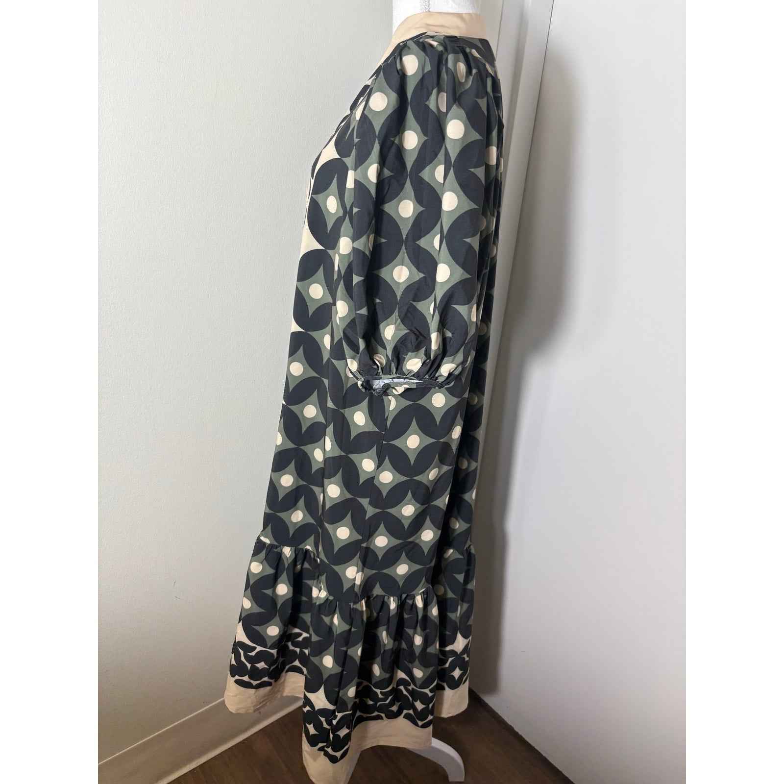 Lavi Green/Black/Cream Maxi Dress Sz XS