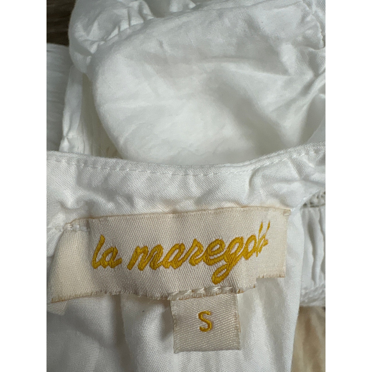 La Maregold White Cotton Short Sleeve Smocked Mini Dress Sz S