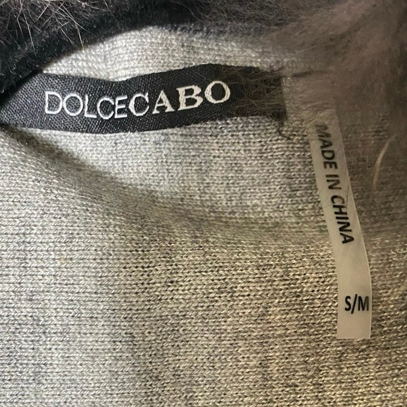 Dolce Cabo Gray Geometric Print Cape Vest With Raccoon Fur Collar Sz S/M