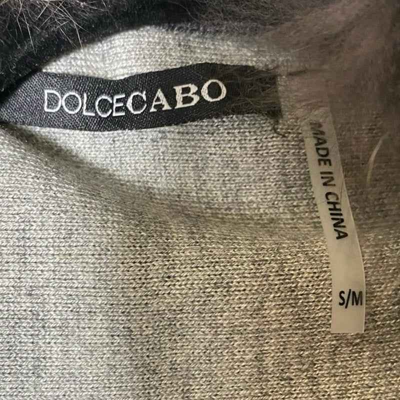 Dolce Cabo Gray Geometric Print Cape Vest With Raccoon Fur Collar Sz S/M