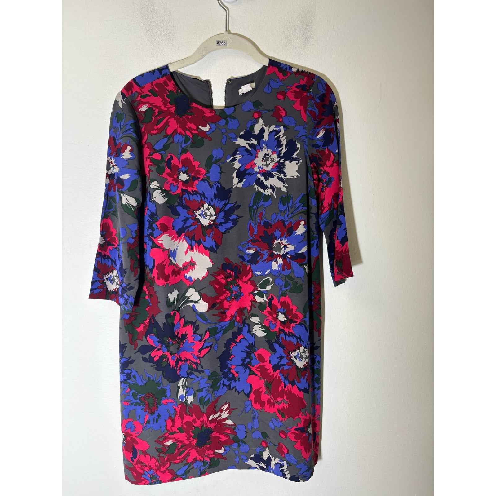 Fossil Red Floral 3/4 Sleeve Knee Length Shift Dress Sz 4
