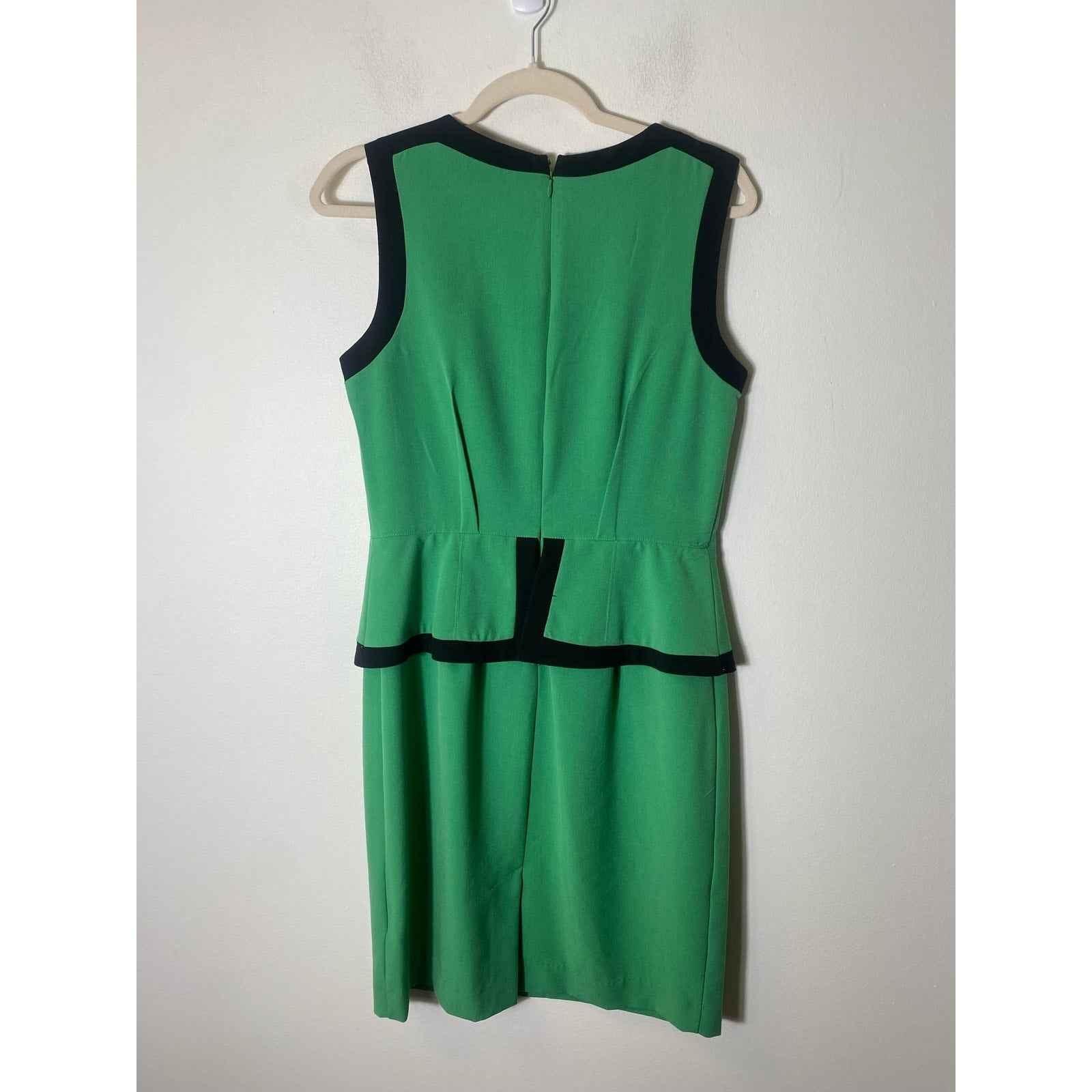 Shelby & Palmer Green Black Border Peplum Sleeveless Dress Sz 8