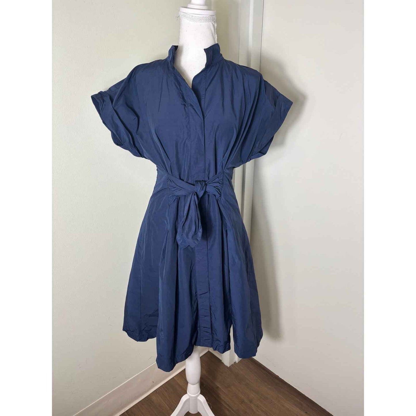 Finley Navy Cap Sleeve Knee Length Button Up Dress Sz S