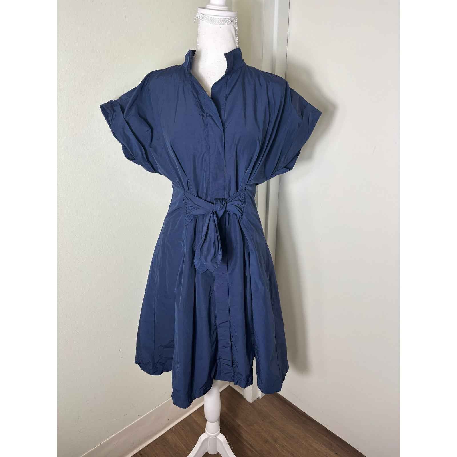 Finley Navy Cap Sleeve Knee Length Button Up Dress Sz S