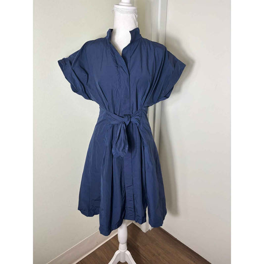 Finley Navy Cap Sleeve Knee Length Button Up Dress Sz S