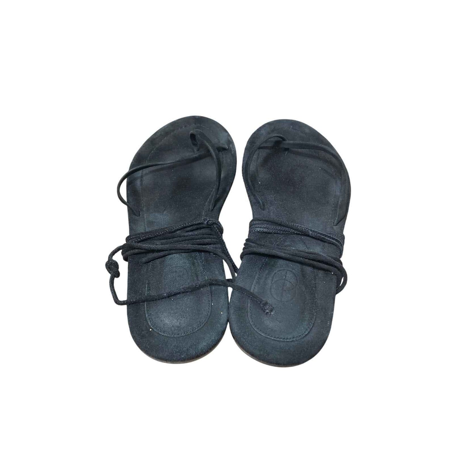 Port & Paire Black Ankle Tie Flat Sandals Sz 38 (7.5)