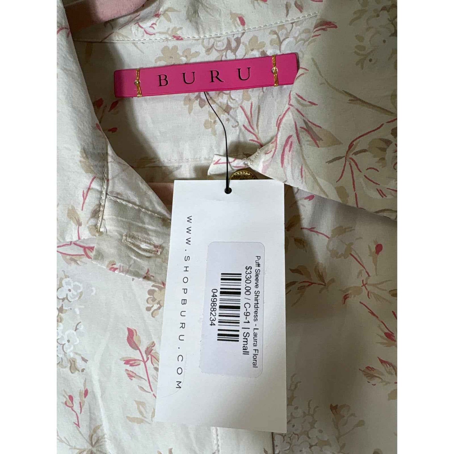 NWT Buru Laura Floral Puff Sleeve Shirt Dress Sz S