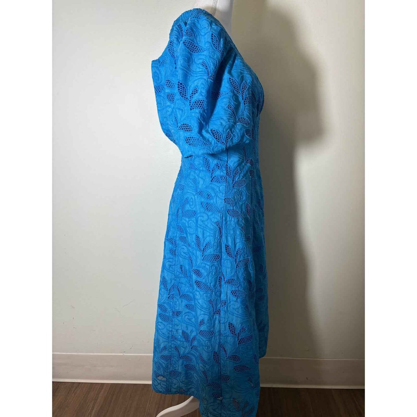 Hyacinth House Bright Blue Eyelet Puff  Sleeve Maxi Dress Sz XXS