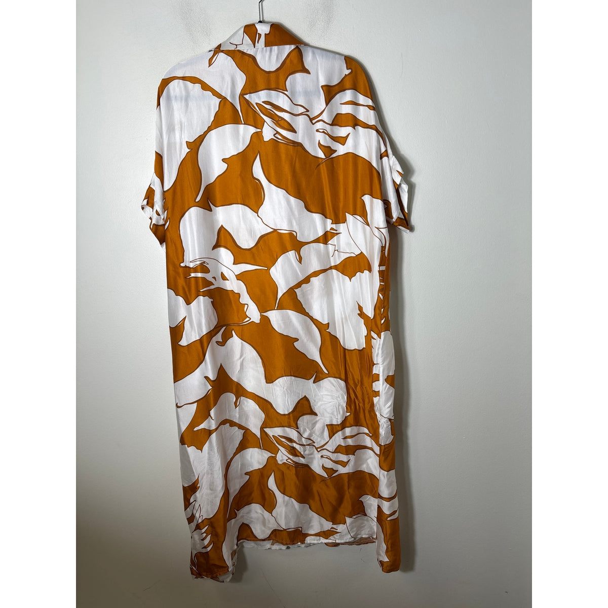 Sofia (Made in Italy) White Dark Orange Large Print Short Sleeve Kaftcan Sz L/XL