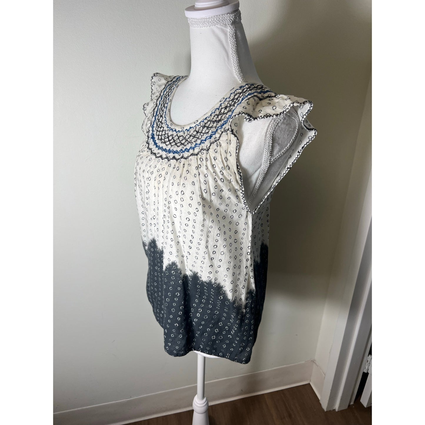 Apiece Apart Blue Grey Sleeveless Patterned Top Sz XS