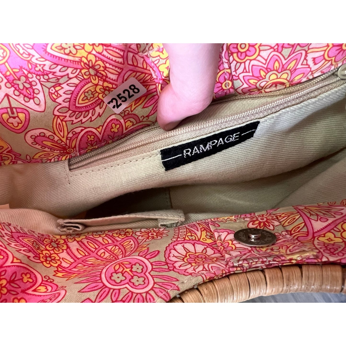 Rampage Pink Paisley Wooden Handle Hobo Bag