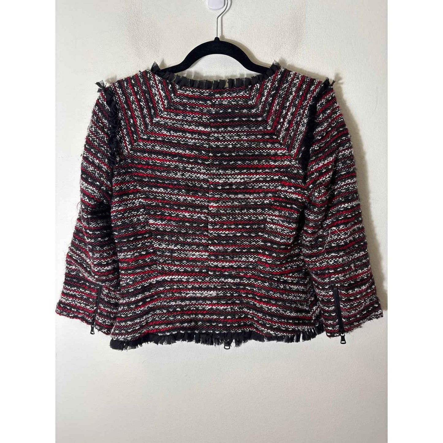 Milly Black and Red Tweed Long Sleeve Zip Up Jacket Sz 6