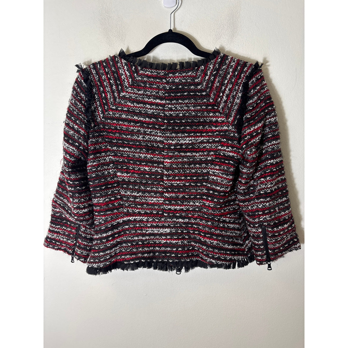 Milly Black and Red Tweed Long Sleeve Zip Up Jacket Sz 6