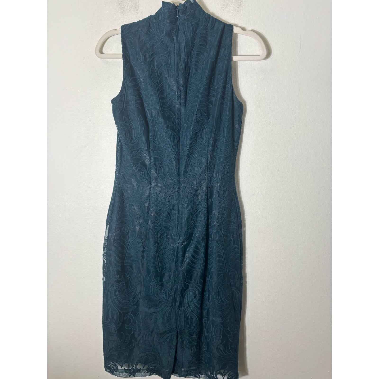 Antonio Melani Deep Green Sleeveless High Collar Midi Sheath Dress Sz 0