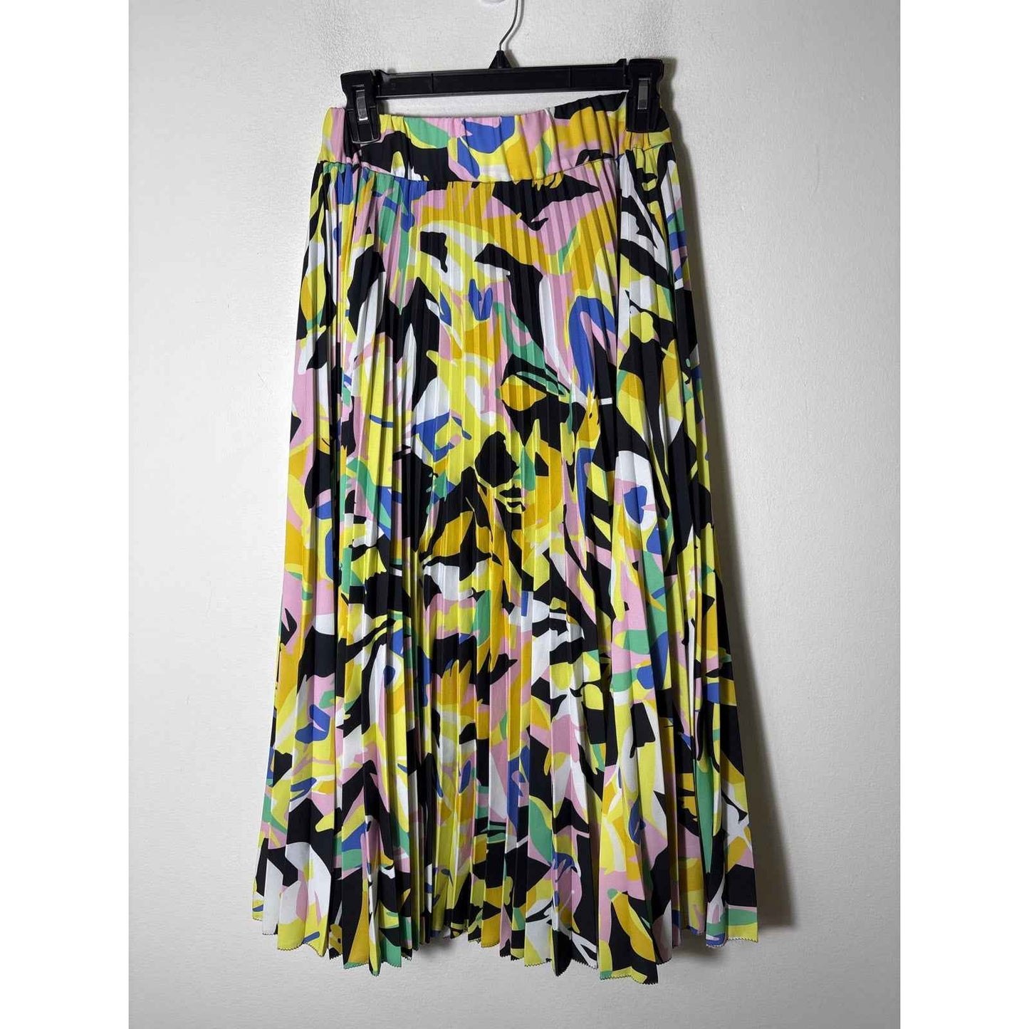 Crosby Yellow and Black Floral Accordian Pleat Skirt Sz S
