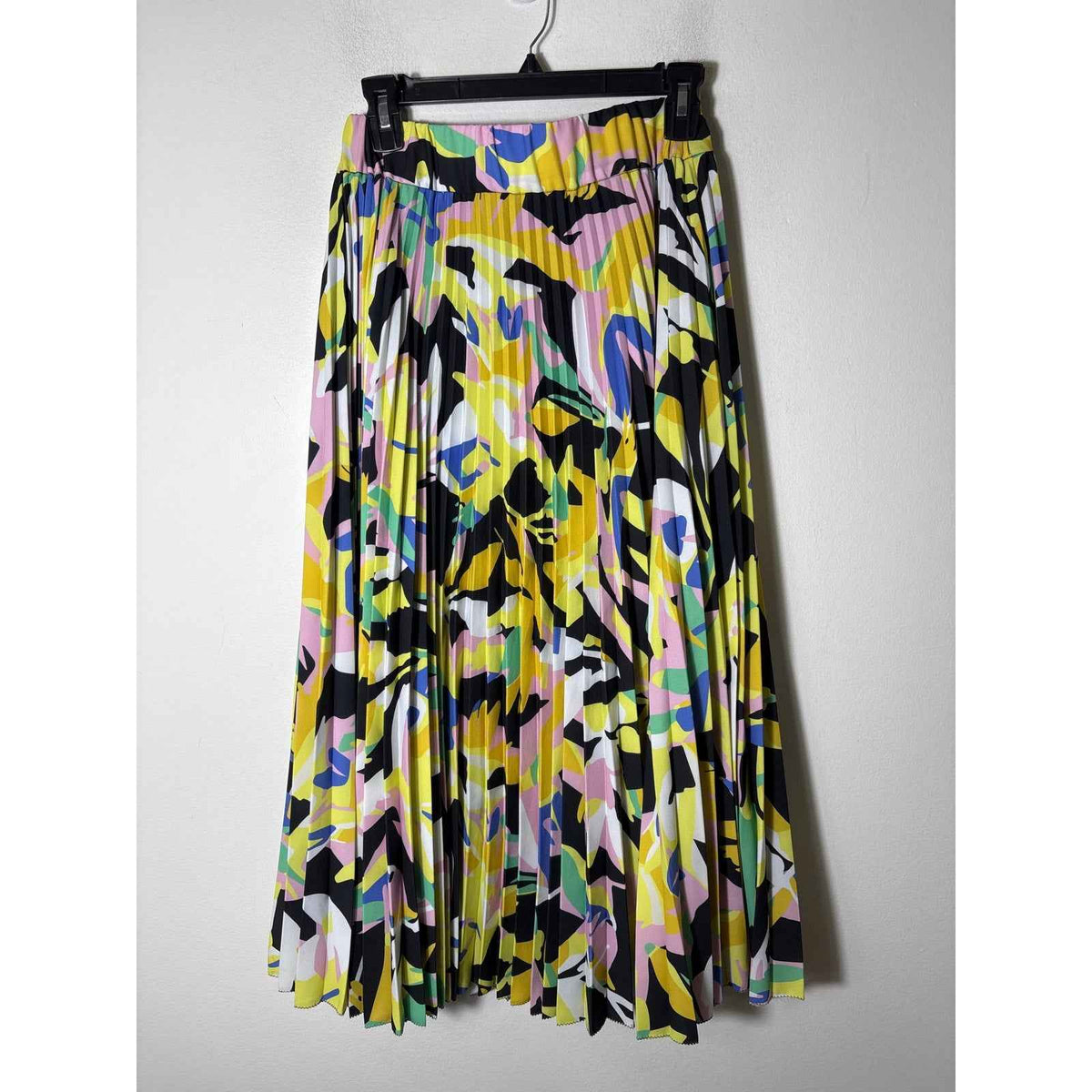 Crosby Yellow and Black Floral Accordian Pleat Skirt Sz S