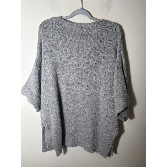 Easel Gray Short Sleeve Knit Sweater with Kangaroo Pouch Sz M/L
