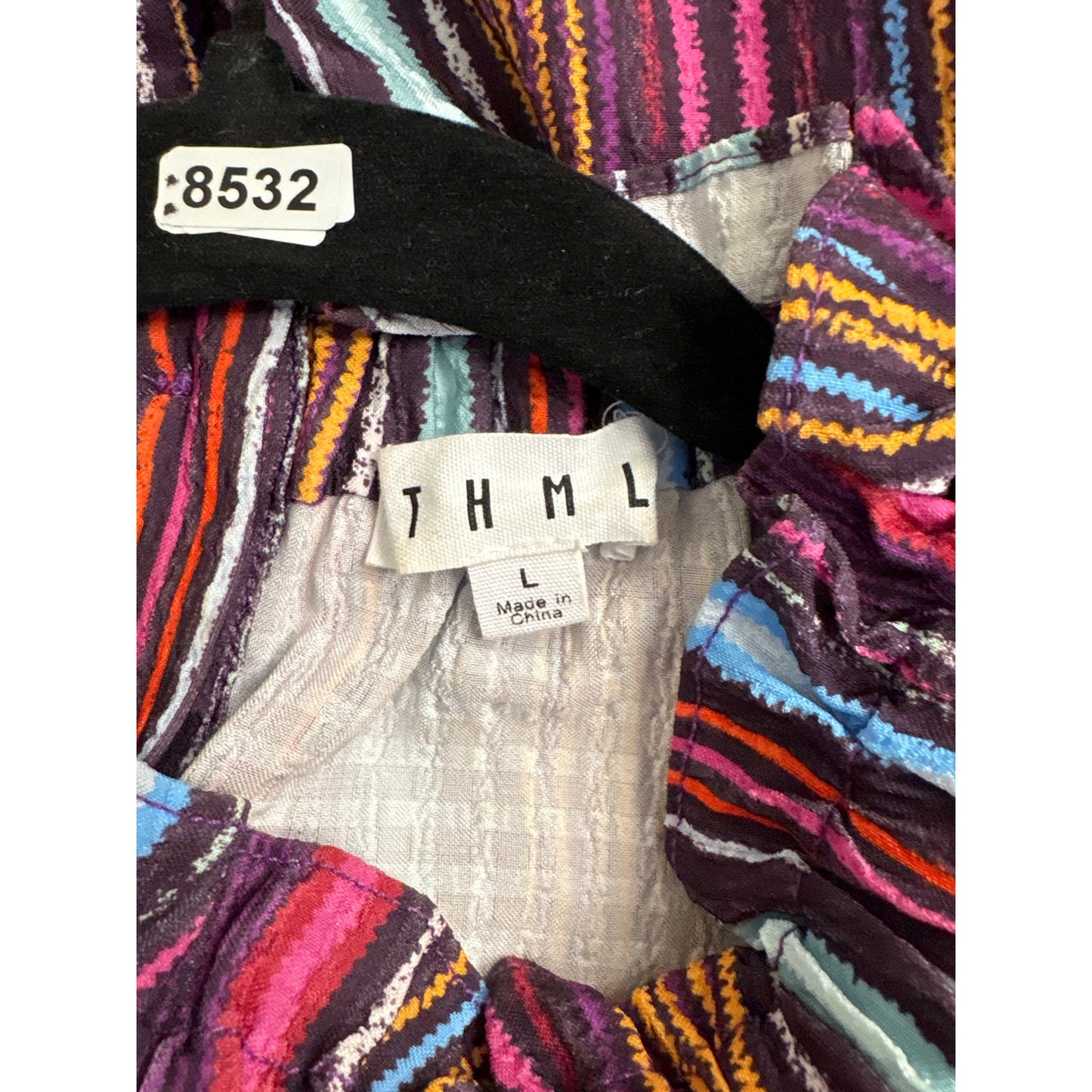 THML Multicolor Stripe Half Puff Sleeve High Collar Top Sz L
