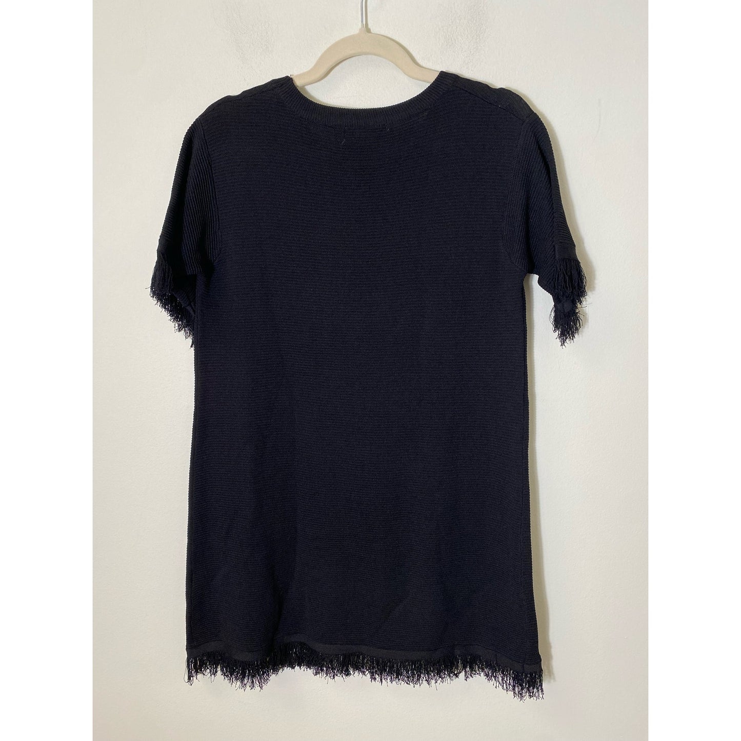 Joy Joy Black Fringed Ribbed Sheath Mini Dress Sz M/L