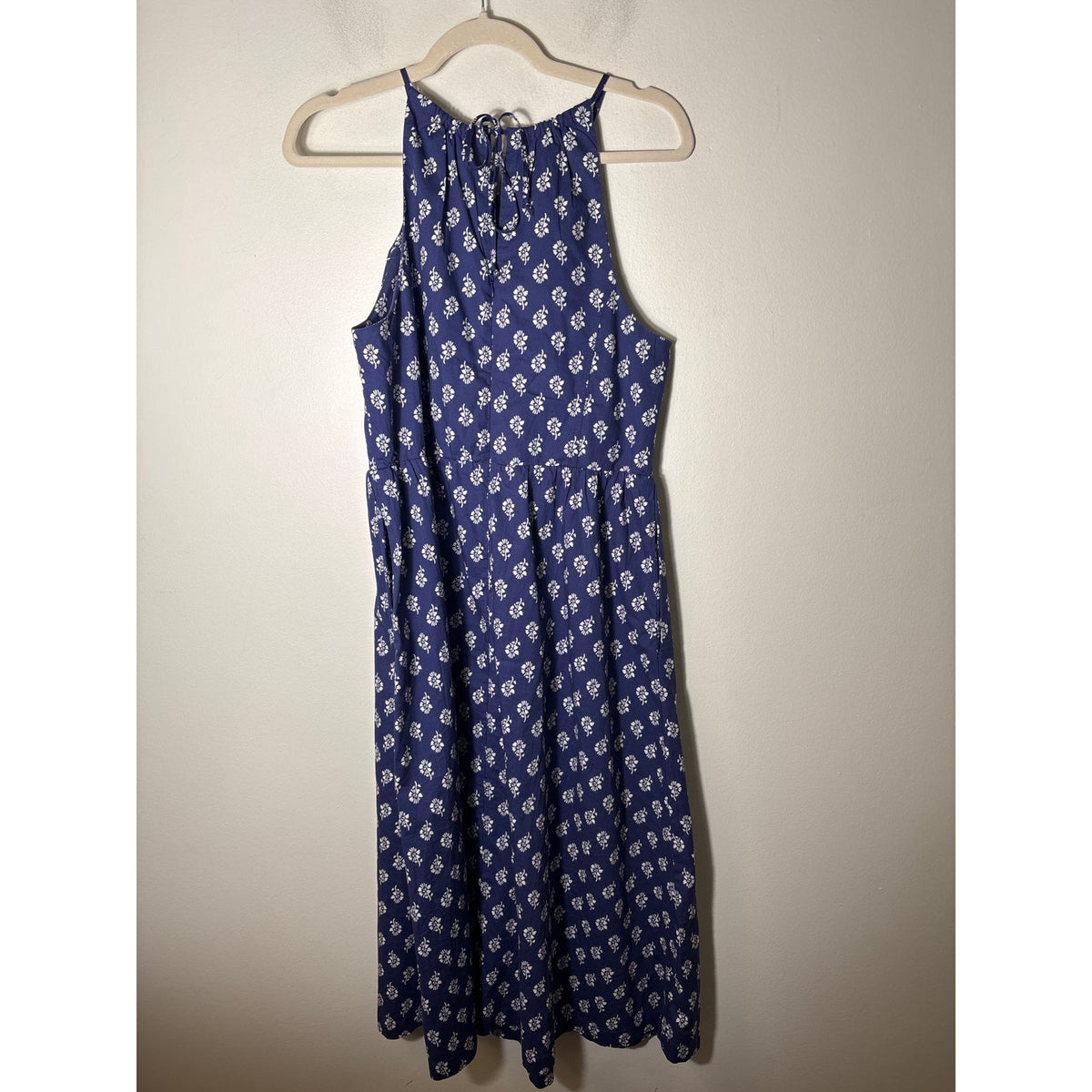 J. Crew Navy Blue and White Flower Cotton Maxi Dress Sz 8