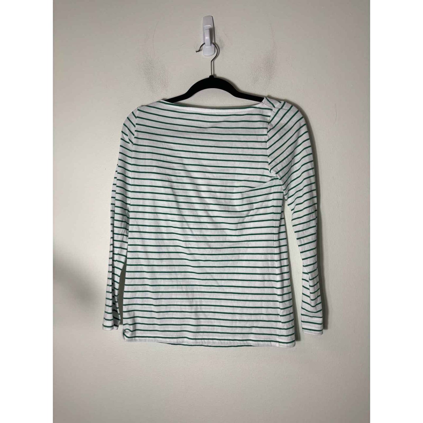Ann Mashburn White Green Stripe Cotton Long Sleeve Shirt Sz S