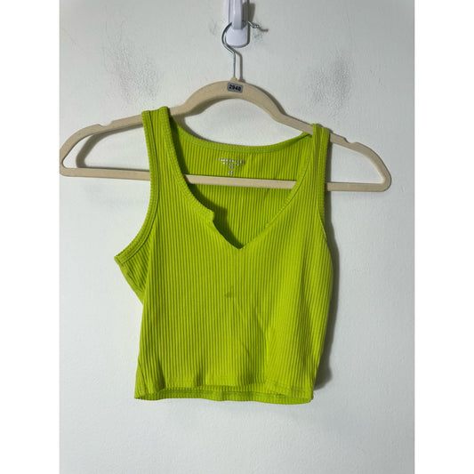 Year of Ours Lime Green Ribbed Cropped Tank Top Sz XS
