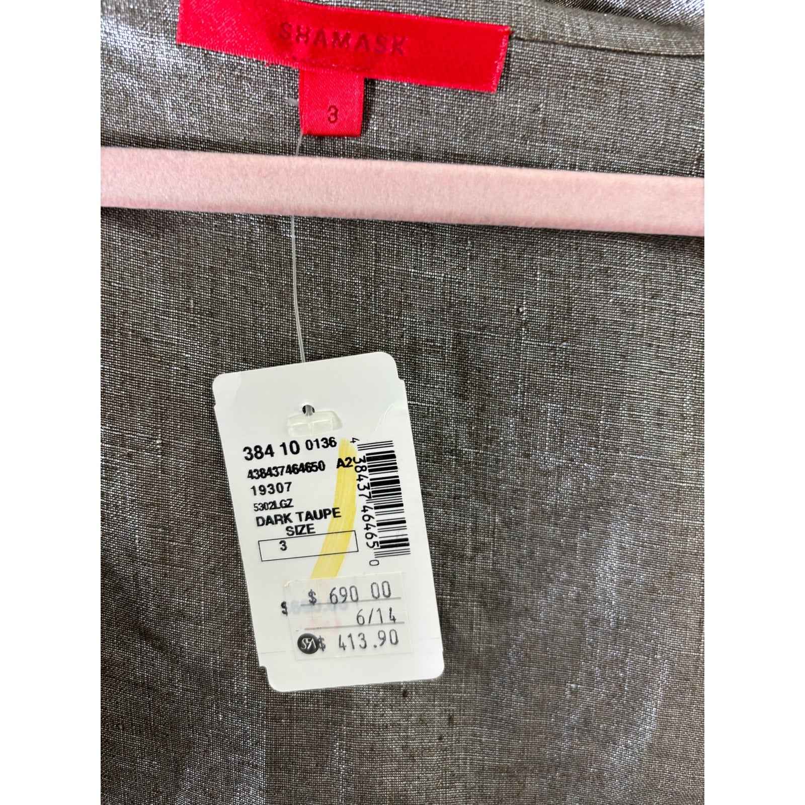 NWT Shamask Dark Taupe Metallic Open Front Shirt Style Cardigan Sz 3