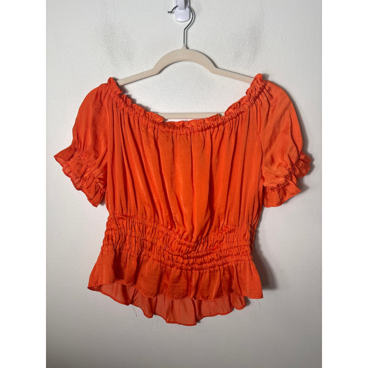 Fab'rik Orange Off the Shoulder Short Sleeve Crop Top Sz L