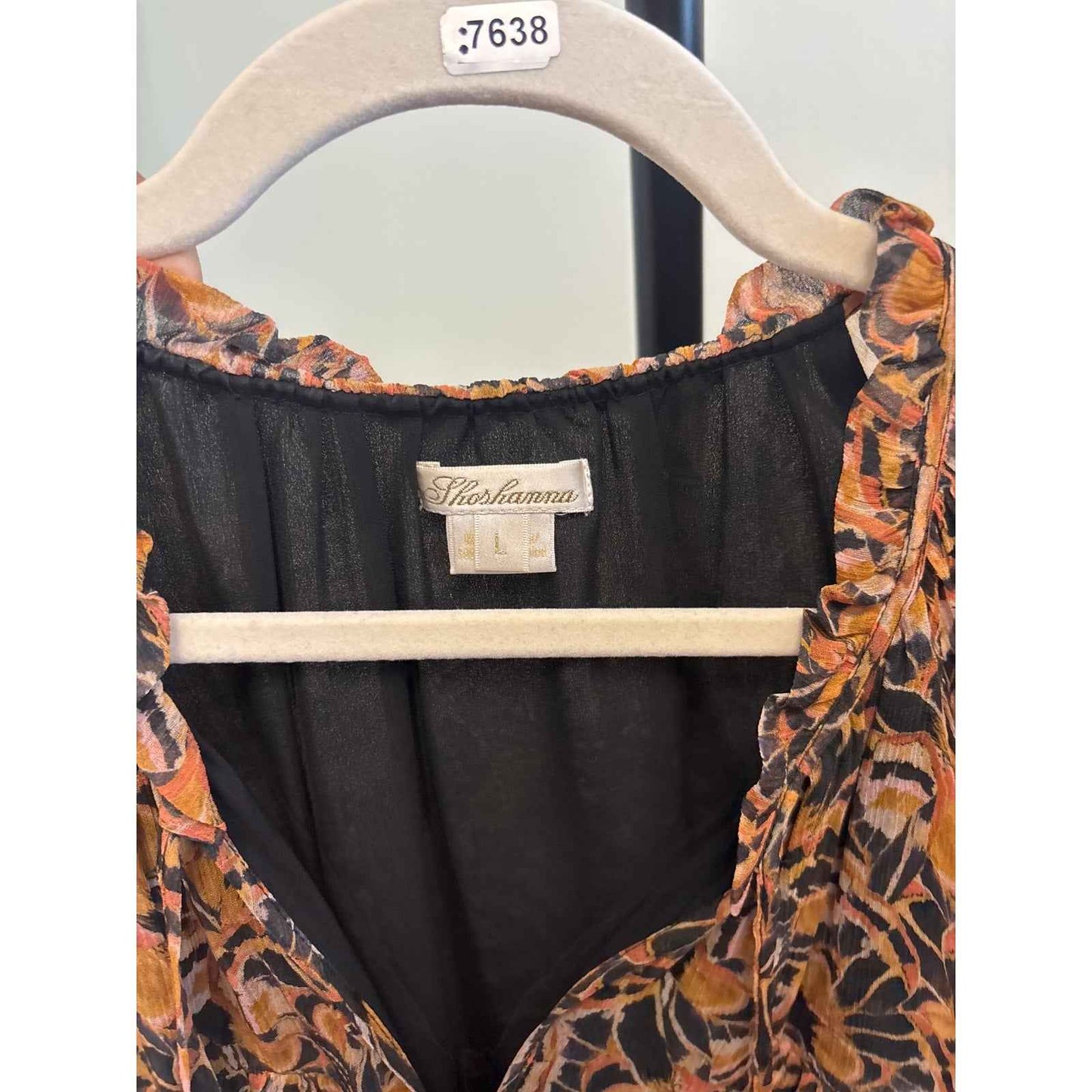 Shoshanna Black Gold 3/4 Puff Sleeve Boho Top Sz L