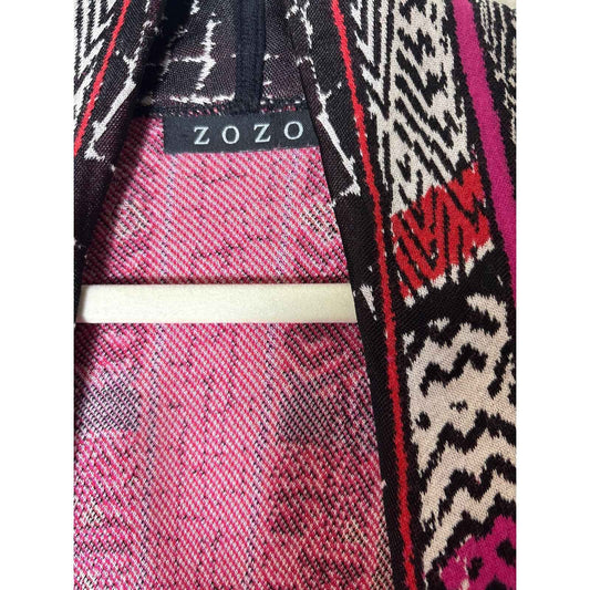 ZOZO Pink, Red, and Blake Printed Sweatshirt Open Cardigan Sz M