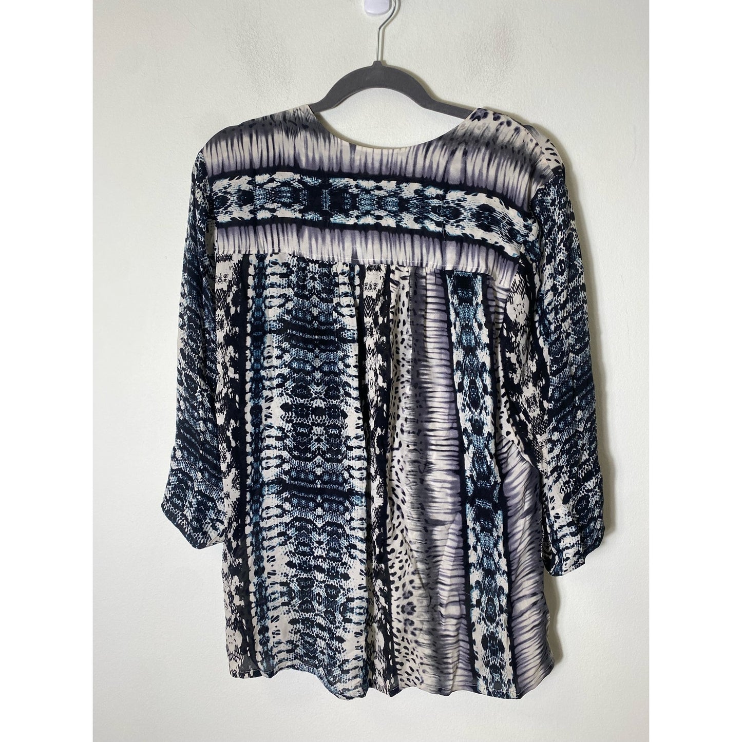 Parker Black Green 3/4 Sleeve High Low Silk Top Sz M