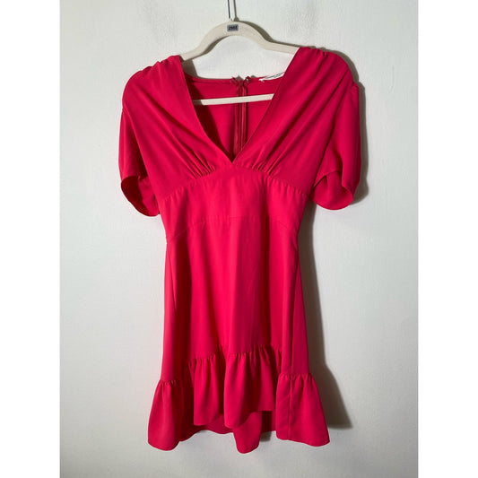 Amanda Uprichard Hot Pink V-Neck Short Sleeve Dress Sz XS