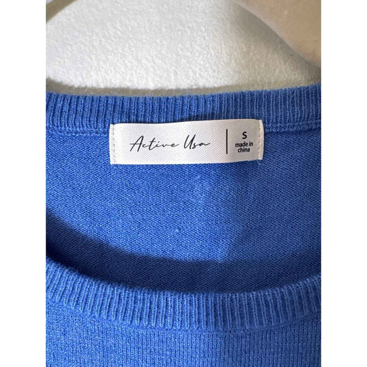 Active Usa Blue Short Sleeve Sweater Top Sz S