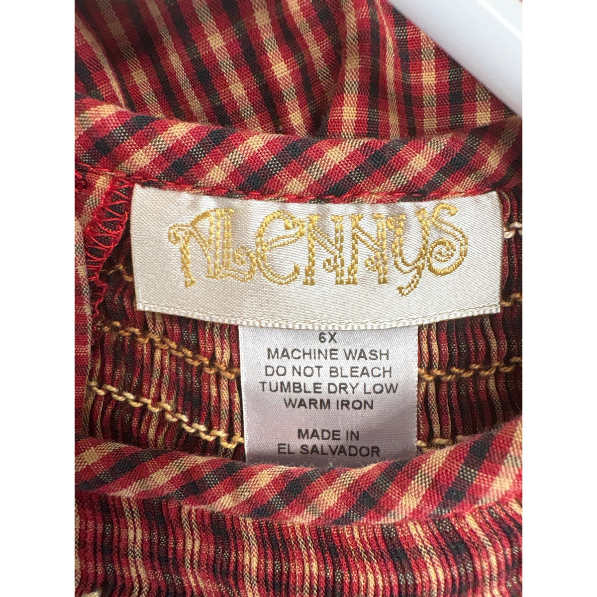Girls Vintage Alennys Red,Black&Tan Plaid Smocked Hippo Dress Sz 6x