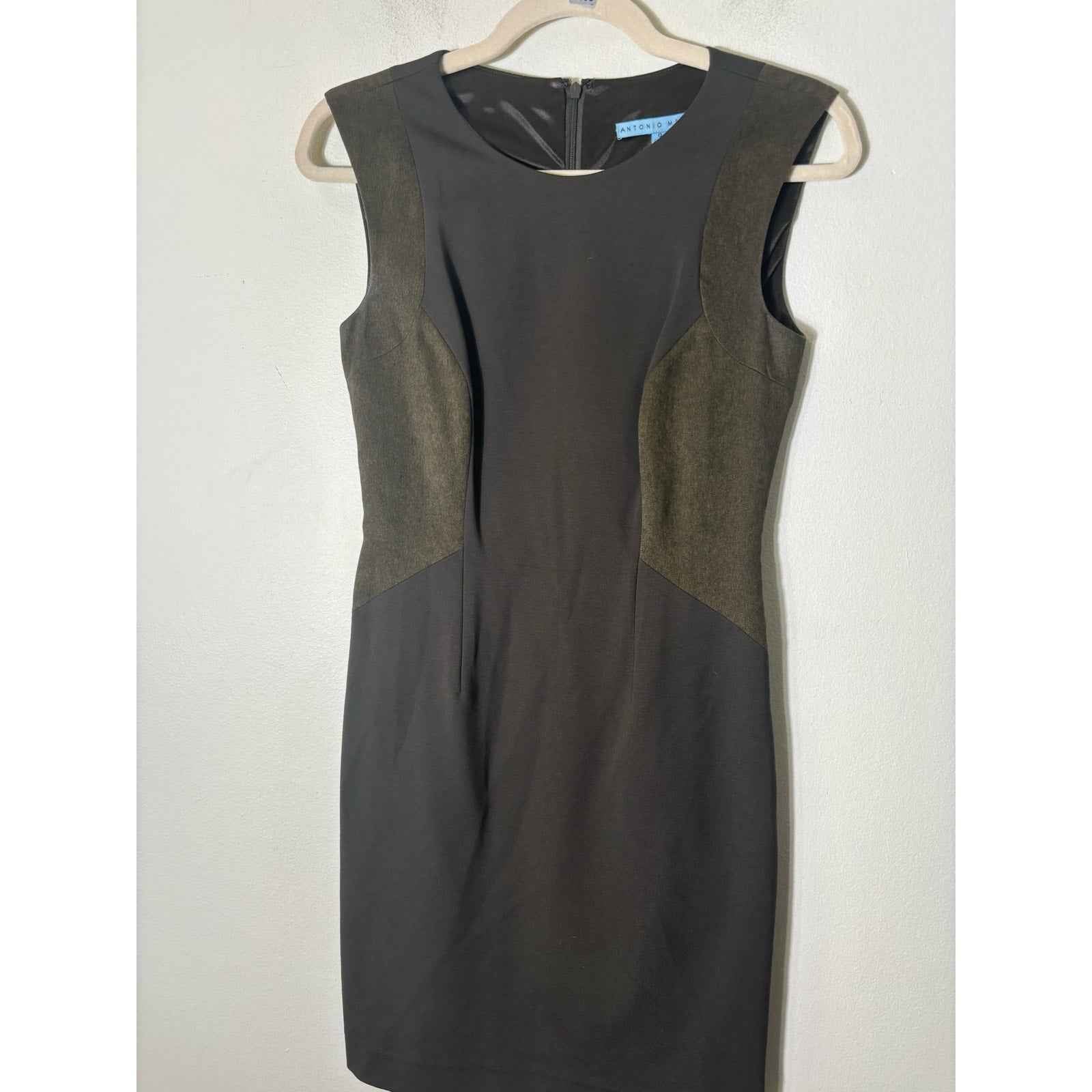 Antonio Melani Brownish Gray Sleeveless Mixed Media Knee Length Sheath Dress 0